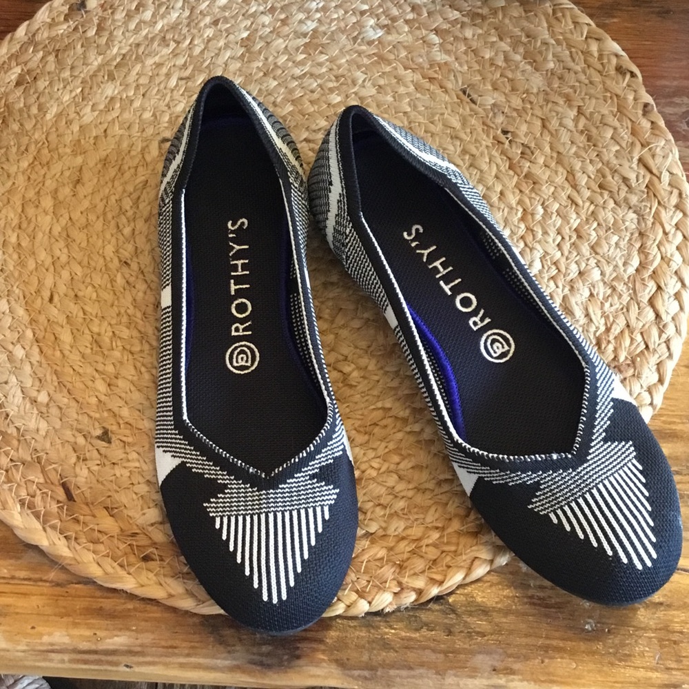 Rothy's Black & White Knit Pointed Ballet Flats